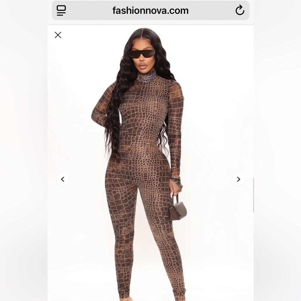 Fashion Nova Brown Snake Print Jumpsuit